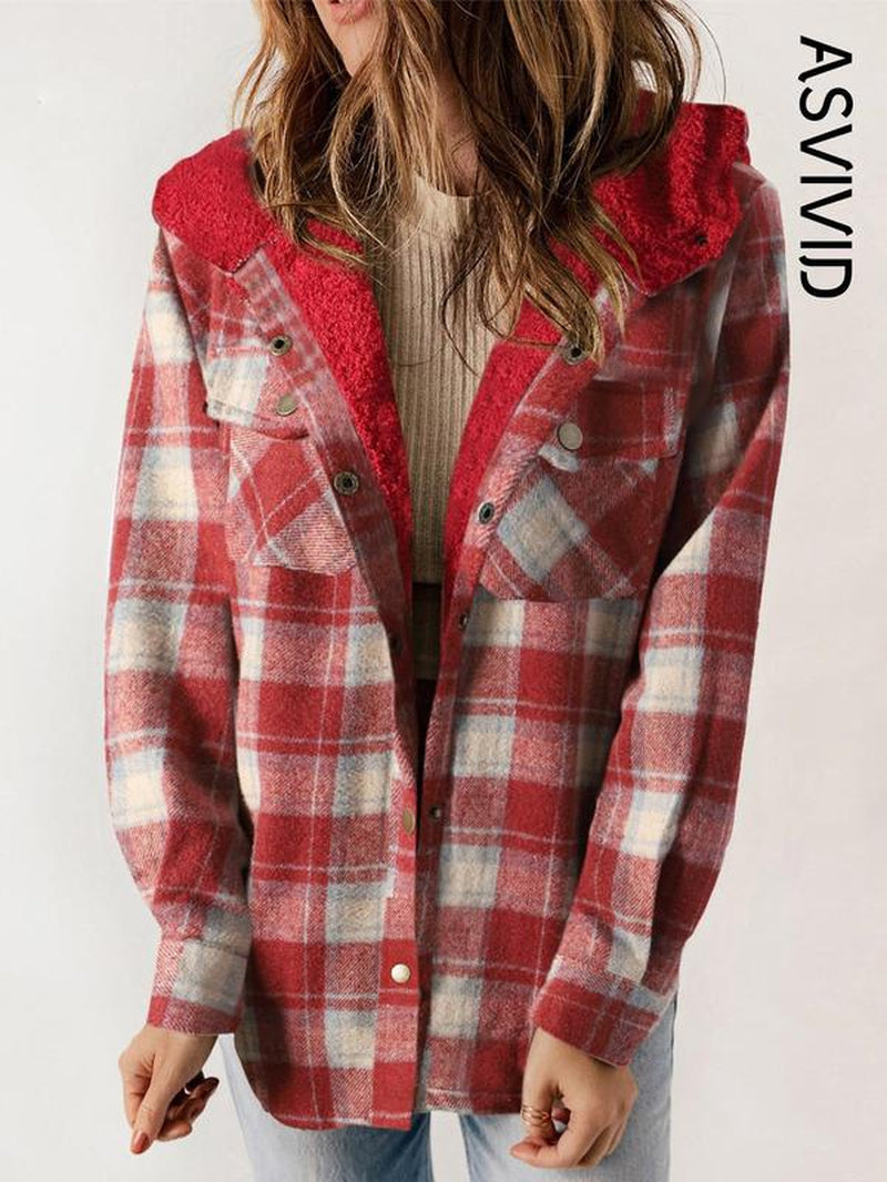 Plaid Hooded Casual Outerwear