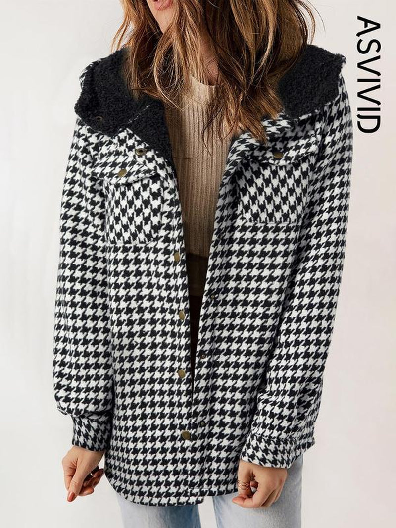 Plaid Hooded Casual Outerwear