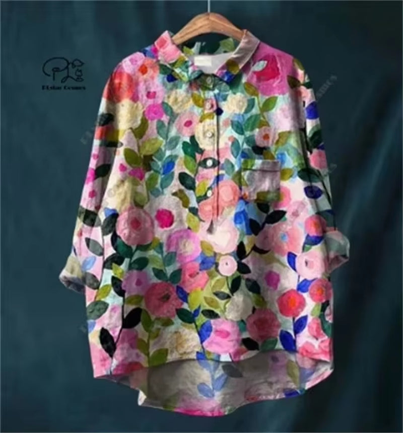 Retro Bloom: 3D Floral Open Tube Shirt for Bold Summer Vibes