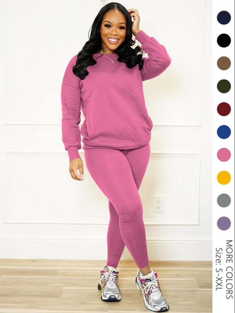 Drop Shoulder Sweatshirt & Elastic Waist Pants Set